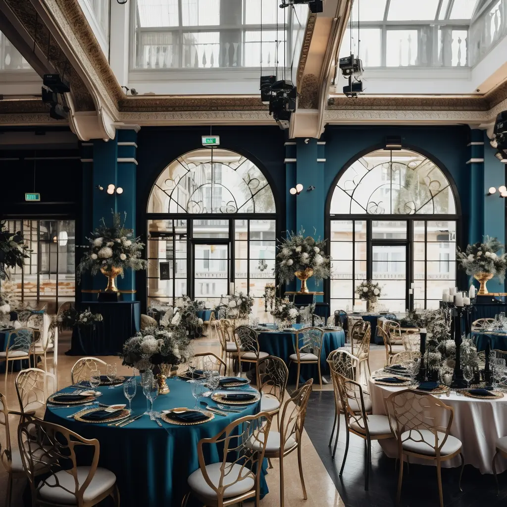 Charlie Chaplin themed wedding venue and decorations